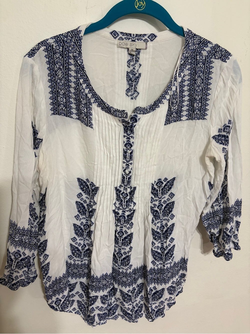 Women’s White Tunic Top with Blue Folk Embroidery - Picture 3 of 8